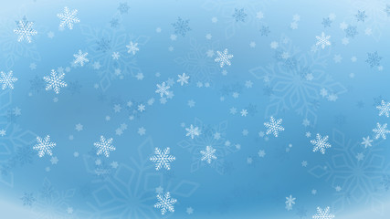 Fototapeta na wymiar Light blue abstract winter background, with white and blue shades of snowflakes