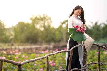 Vietnamese woman with lotus