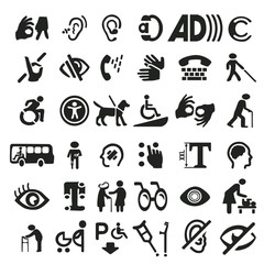 Big set of accessibility icons with different sign.