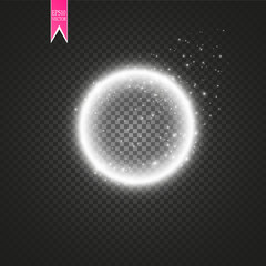Vector light ring. Round shiny frame with lights dust trail particles isolated on transparent background.