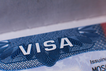 Inscription "VISA" in passport close up
