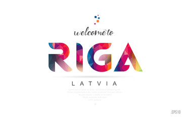 Welcome to riga latvia card and letter design typography icon