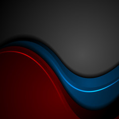 Blue and red abstract glowing waves on black background