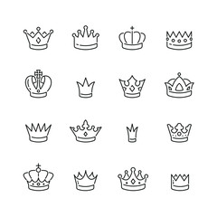 Crown related icons: thin vector icon set, black and white kit