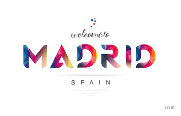 Welcome to madrid spain card and letter design typography icon - obrazy, fototapety, plakaty