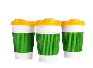Carton cups on white background. Mock up for design