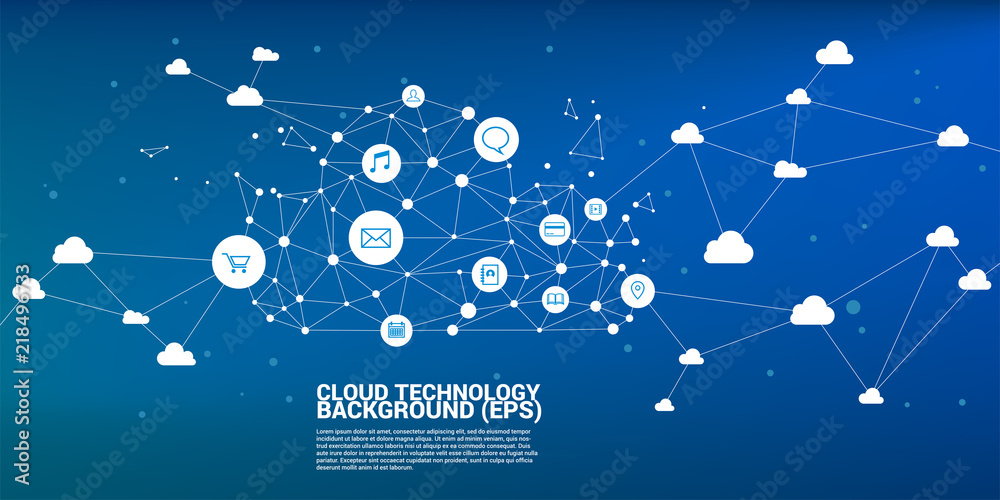 Poster Cloud computing network technology polygon dot connected line with icon : Concept of cloud server, Storage and data