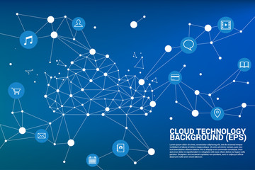 Cloud computing network technology polygon dot connected line with icon : Concept of cloud server, Storage and data