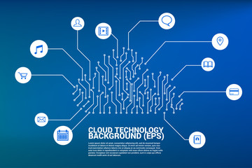 Cloud computing network technology from circuit board graphic with icon : Concept of cloud server, Storage and data