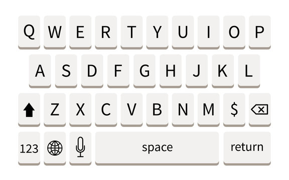 White smartphone keyboard isolated on white. Mobile phone keypad mockup