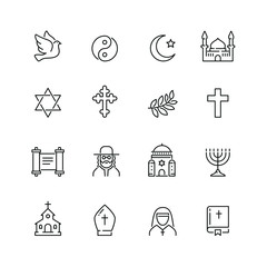 Naklejka premium Religion related icons: thin vector icon set, black and white kit
