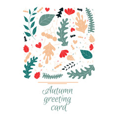 Autumn greeting card in hand drawn style. Autumn concept. Vector illustration.
