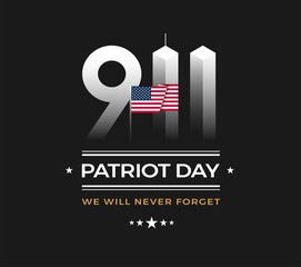 Patriot Day 9/11 Memorial illustration with USA flag, 911 Patriot Day, black background. September 11 vector illustration - obrazy, fototapety, plakaty