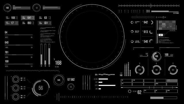 Futuristic user interface with HUD and infographic elements. Looped motion virtual technology background. Intelligent head-up display dashboard for business, games, motion design, web and app.