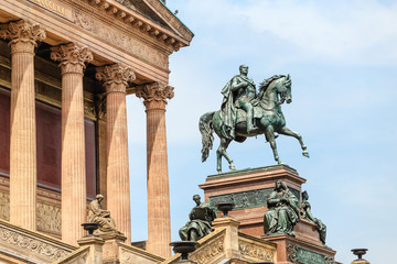 Fototapeta na wymiar equestrian statue of King Friedrich Wilhelm near the Old National Gallery