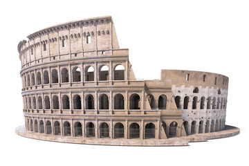 Colosseum, Coliseum isolated on white. Symbol of Rome and Italy, - obrazy, fototapety, plakaty