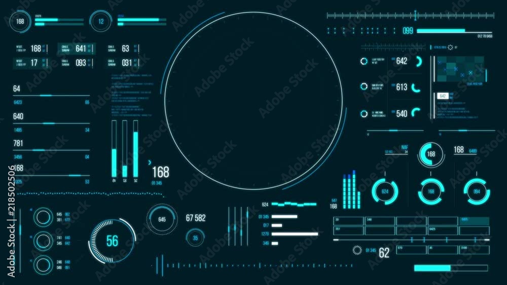 Wall mural futuristic user interface with hud and infographic elements. looped motion virtual technology backgr