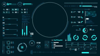 Futuristic user interface with HUD and infographic elements. Looped motion virtual technology background. Intelligent head-up display dashboard for business, games, motion design, web and app. - Powered by Adobe