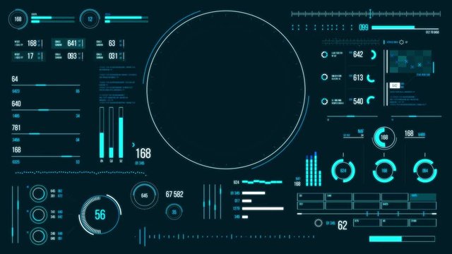 Futuristic user interface with HUD and infographic elements. Looped motion virtual technology background. Intelligent head-up display dashboard for business, games, motion design, web and app. - Powered by Adobe