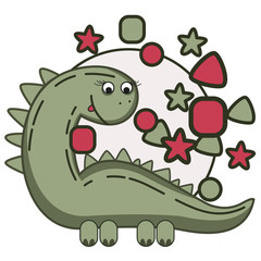 Dinosaur illustration in vector with shapes all around