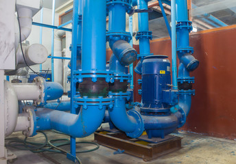 The Large motor pipe joints and water valve in pipe tap water of the refrigeration.