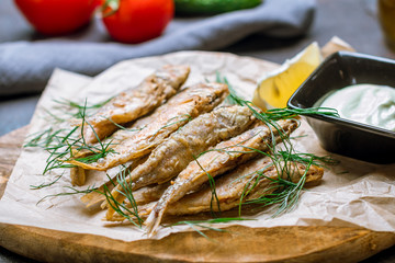 fried surmullet on board