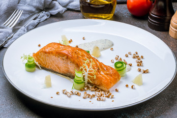 Salmon steak on the grill