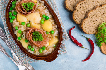 Salami with stewed vegetables