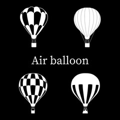 Naklejka premium Set of black and white air-balloon , silhouette on black background,