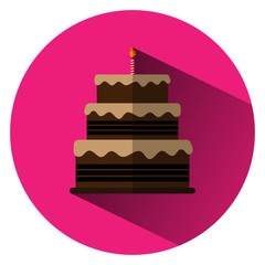 Cake with a candle in a flat design