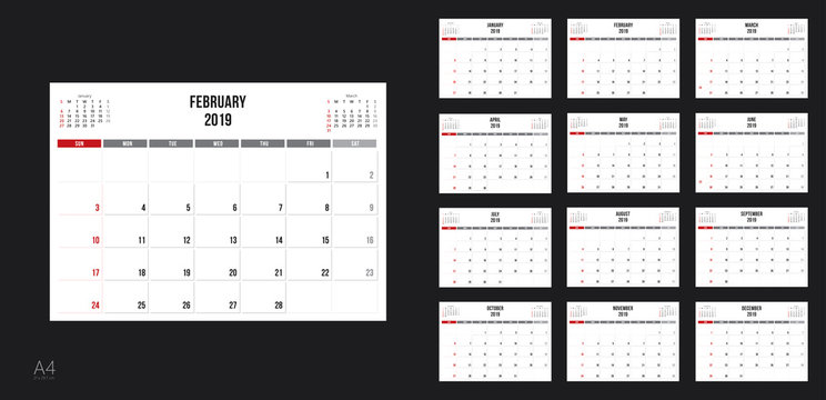 Template design of calendar planner for 2019 year with corporate style.