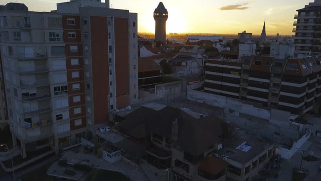Water Tower of Mar del Plata Argentina – 4k drone video of the Water Tower Torre de Aqua Argentinian coast and downtown area of Mar del Plata in spring.  Buenos Aires Capital Federal district  