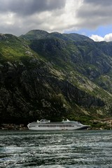 Fototapeta na wymiar Cruise ship and tender in Kotor Bay