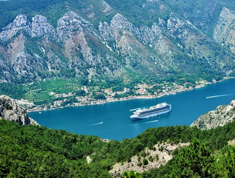 Cruise ships at tender in Kotor Bay