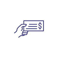 Hand holding bank bill line icon. Payment bill, cheque, invoice. Currency concept. Vector illustration can be used for topics like banking, money, finance