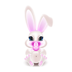 Cute little rabbit with pink ears. 3d vector illustration.