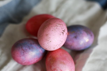 Colorful pastel Easter eggs with gold