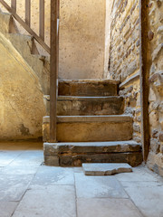 Stone staircase with wooden balustrade, Old Cairo, Egypt