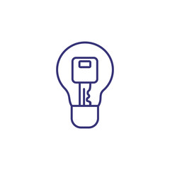 Main idea line icon. Key inside lightbulb. Creativity concept. Can be used for topics like innovation, business, idea for startup