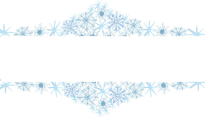 Winter border with blue snowflakes on white background . Hand-painted horizontal illustration for Happy New Year and Merry Christmas border