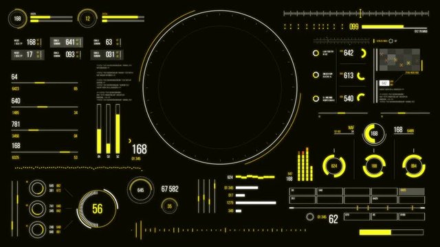 Futuristic user interface with HUD and infographic elements. Looped motion virtual technology background. Intelligent head-up display dashboard for business, games, motion design, web and app.