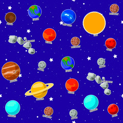 Seamless pattern on the astronomy school theme. All elements are located on different layers and can be easily manipulated.