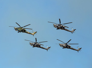 Combat helicopters in flight