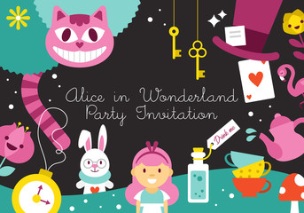 Alice in Wonderland birthday party invitation