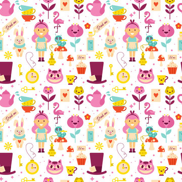 Alice in Wonderland seamless pattern background design