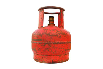 Old gas cylinder for 5 liters. Close-up. Isolated on white background. Isolate.