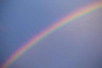 Beautiful rainbow in the blue sky after the rain on summer