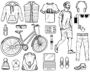 Obraz premium Hand drawn sketch with modern man Accessories. Vector illustration