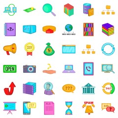 Searching icons set. Cartoon style of 36 searching vector icons for web isolated on white background