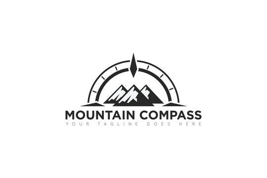mountain compass logo, icon, symbol, ilustration design template